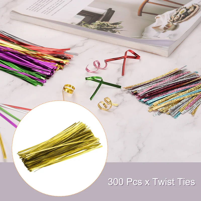 300 Pcs 8" Metal Twist Ties for Bread Candy Treat Bag, Gold