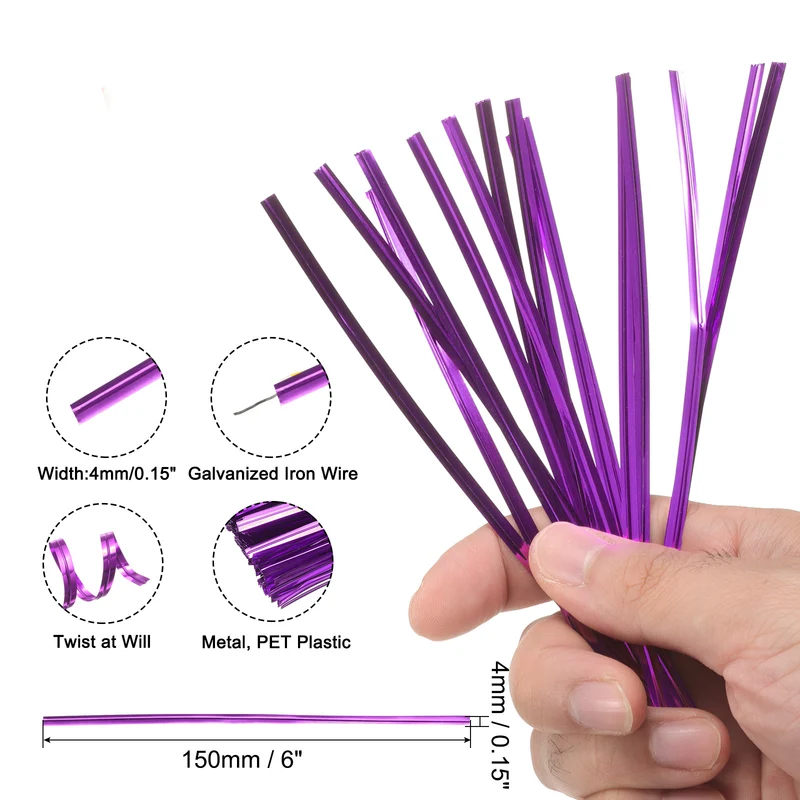 300 Pcs 6" Kraft Paper Twist Ties for Bread Candy Treat Bag, Purple