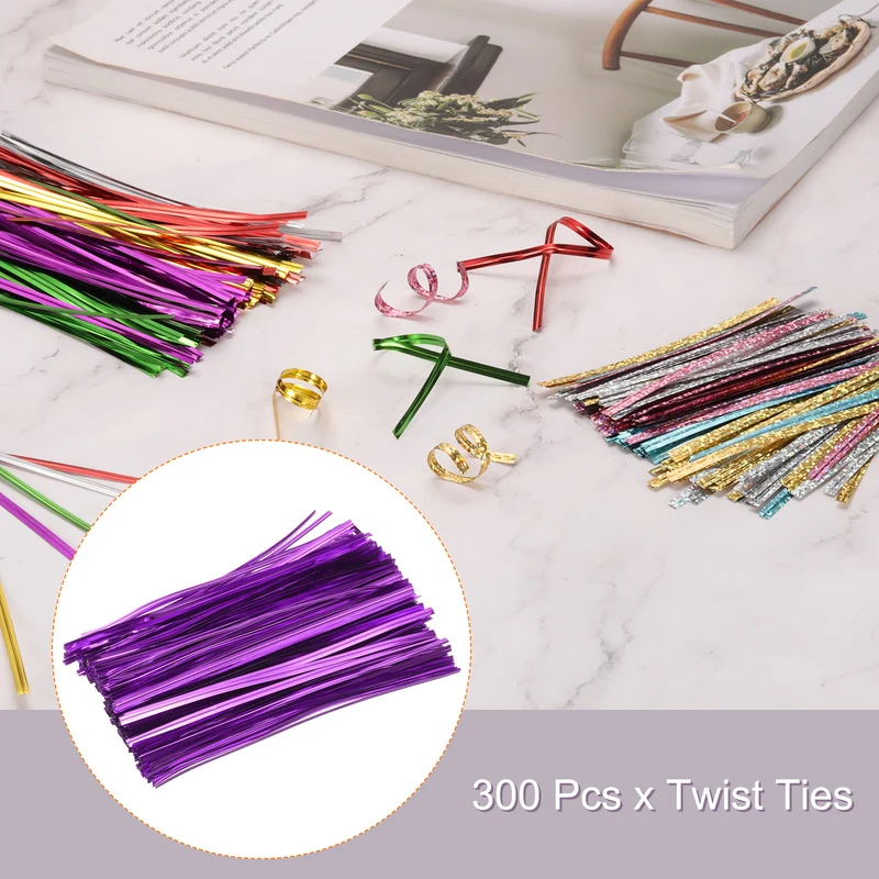300 Pcs 6" Kraft Paper Twist Ties for Bread Candy Treat Bag, Purple