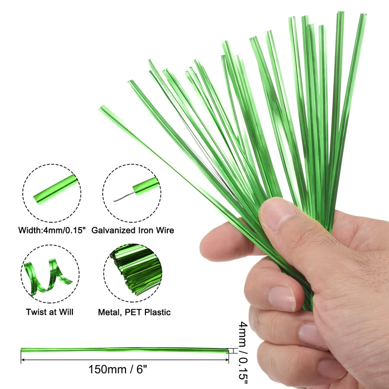 300 Pcs 6" Metal Twist Ties for Bread Candy Treat Bag, Green