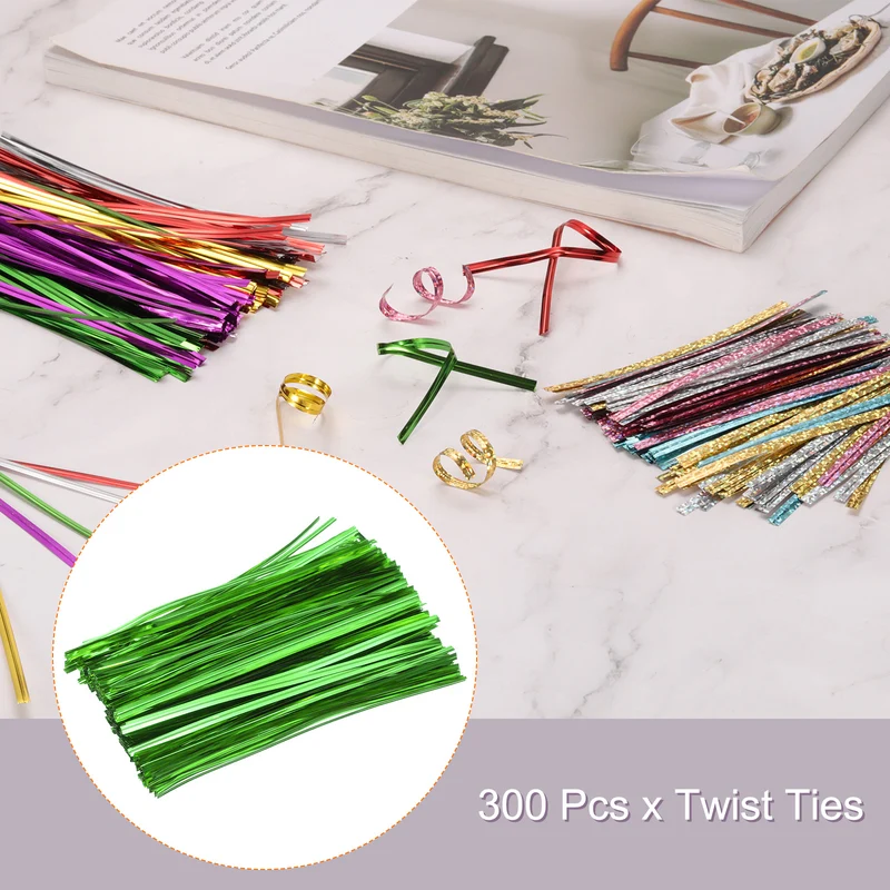 300 Pcs 6" Metal Twist Ties for Bread Candy Treat Bag, Green