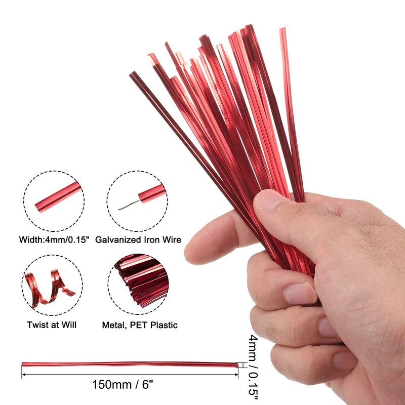 300 Pcs 6" Metal Twist Ties for Bread Candy Treat Bag, Red
