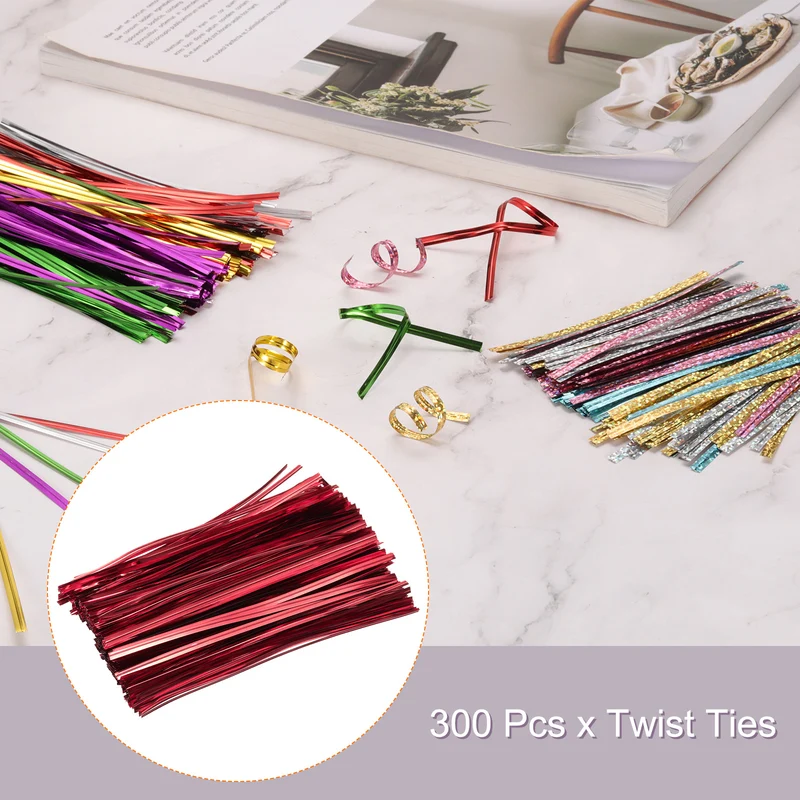300 Pcs 6" Metal Twist Ties for Bread Candy Treat Bag, Red