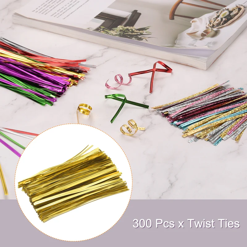 300 Pcs 6" Metal Twist Ties for Bread Candy Treat Bag, Gold