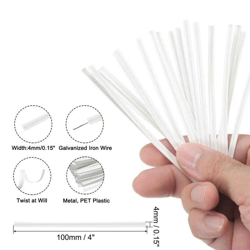 300 Pcs 4" Kraft Paper Twist Ties for Bread Candy Treat Bag, White