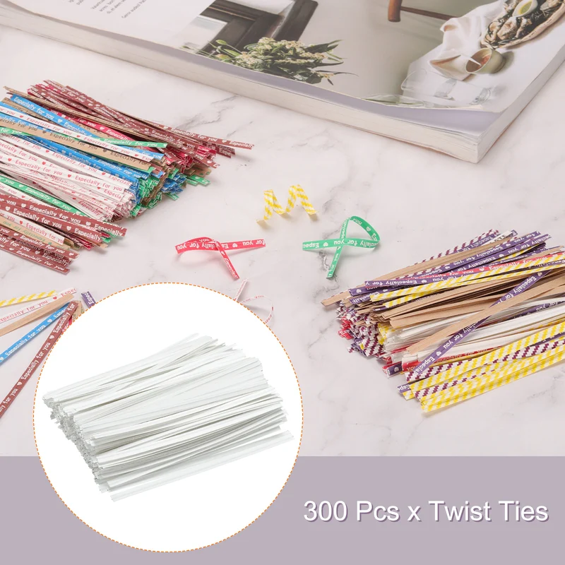 300 Pcs 4" Kraft Paper Twist Ties for Bread Candy Treat Bag, White