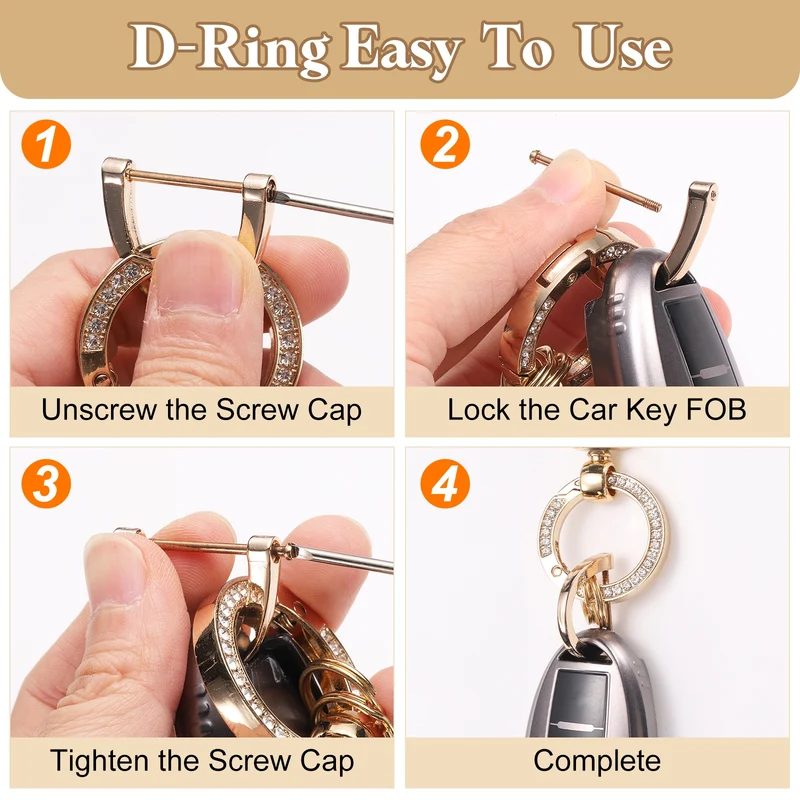 Leather Wristlet Keychain, 5.5" Car Key Chain with Key Ring and D Ring, Beige