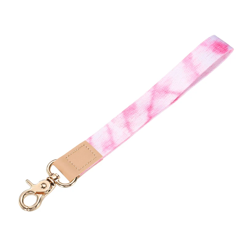 Wrist Lanyard Keychain, Braided Wristlet Strap with Gold Clasp, Pink White