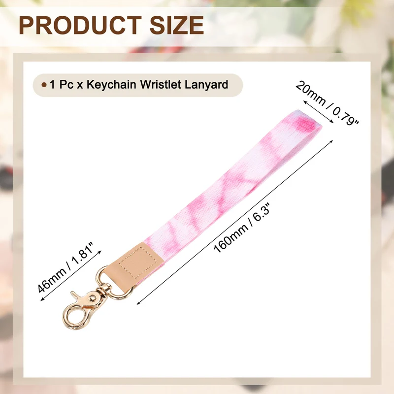 Wrist Lanyard Keychain, Braided Wristlet Strap with Gold Clasp, Pink White