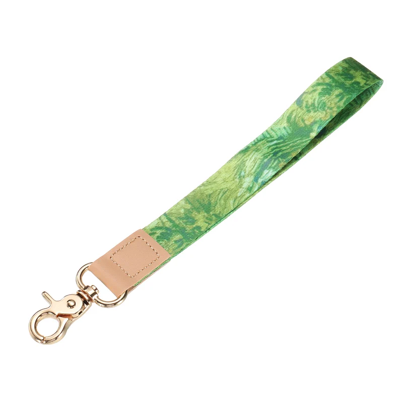 Wrist Lanyard Keychain, Braided Wristlet Strap with Gold Clasp, Leaves
