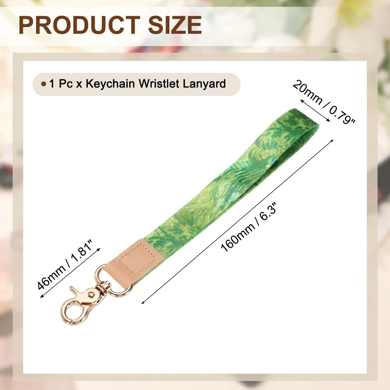 Wrist Lanyard Keychain, Braided Wristlet Strap with Gold Clasp, Leaves