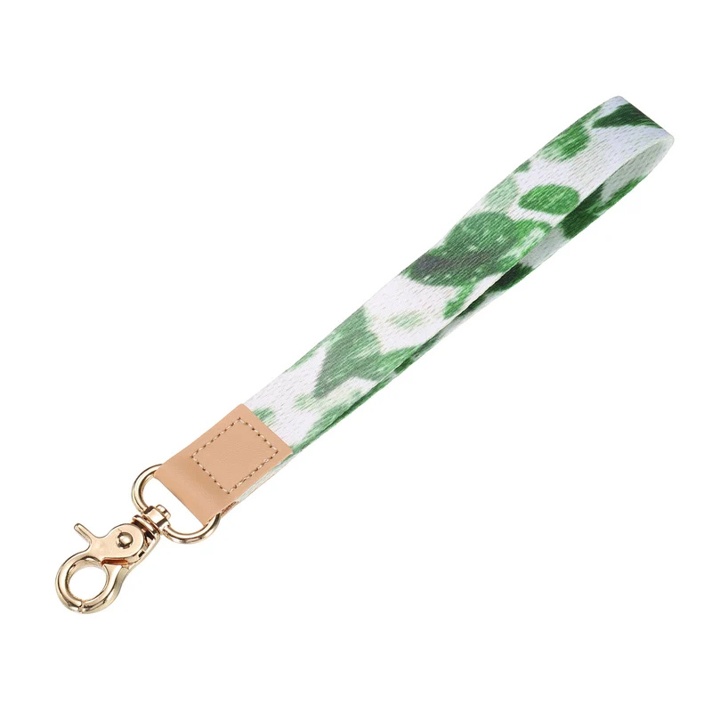 Wrist Lanyard Keychain, Braided Wristlet Strap with Gold Clasp, Green Cactus