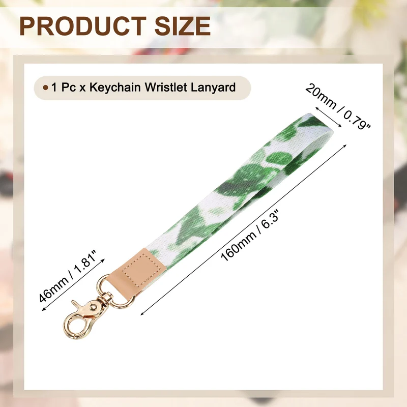 Wrist Lanyard Keychain, Braided Wristlet Strap with Gold Clasp, Green Cactus