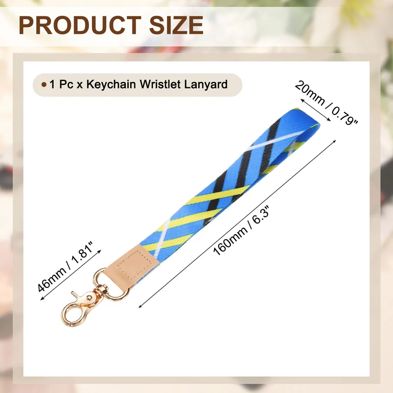 Wrist Lanyard Keychain, Braided Wristlet Strap with Gold Clasp, Blue Lines
