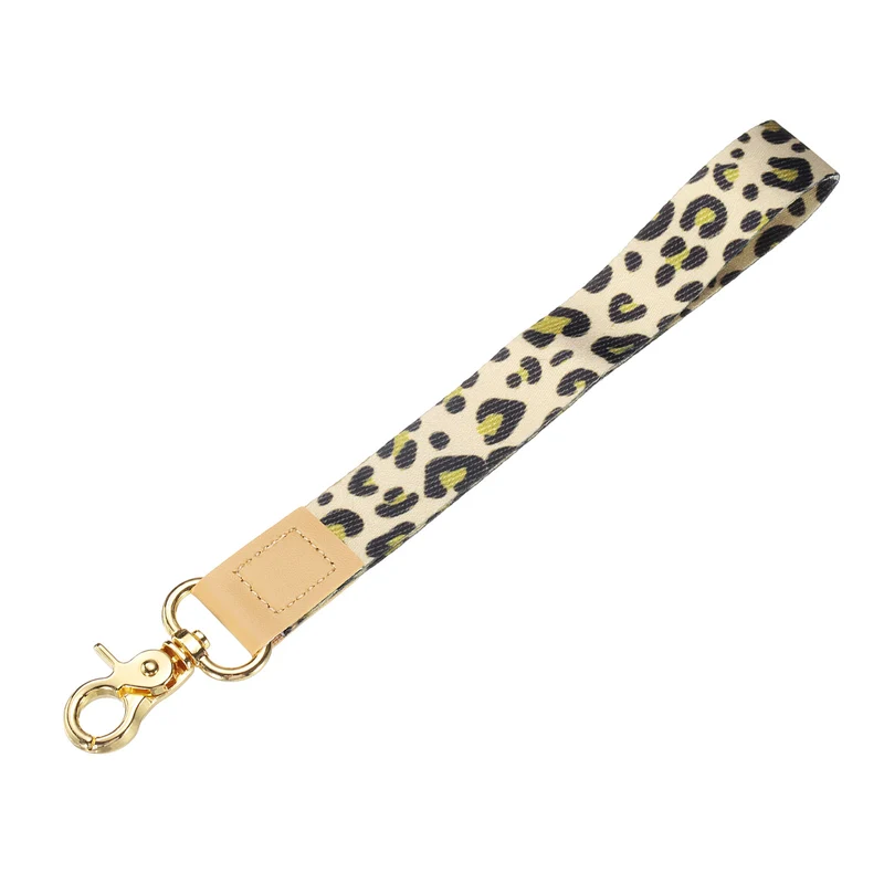 Wrist Lanyard Keychain, Braided Wristlet Strap with Gold Clasp, Leopard