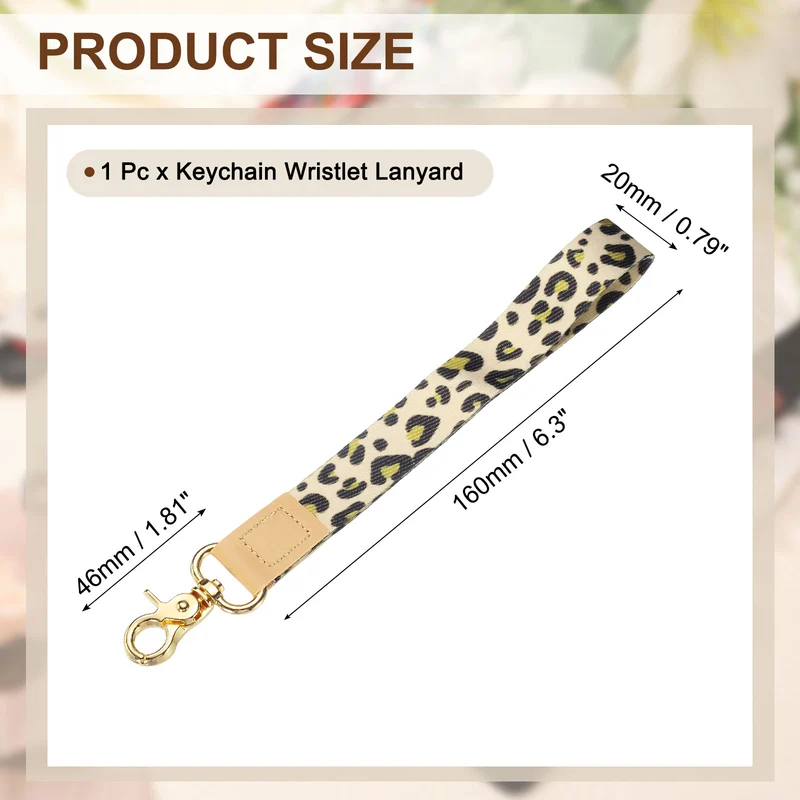 Wrist Lanyard Keychain, Braided Wristlet Strap with Gold Clasp, Leopard