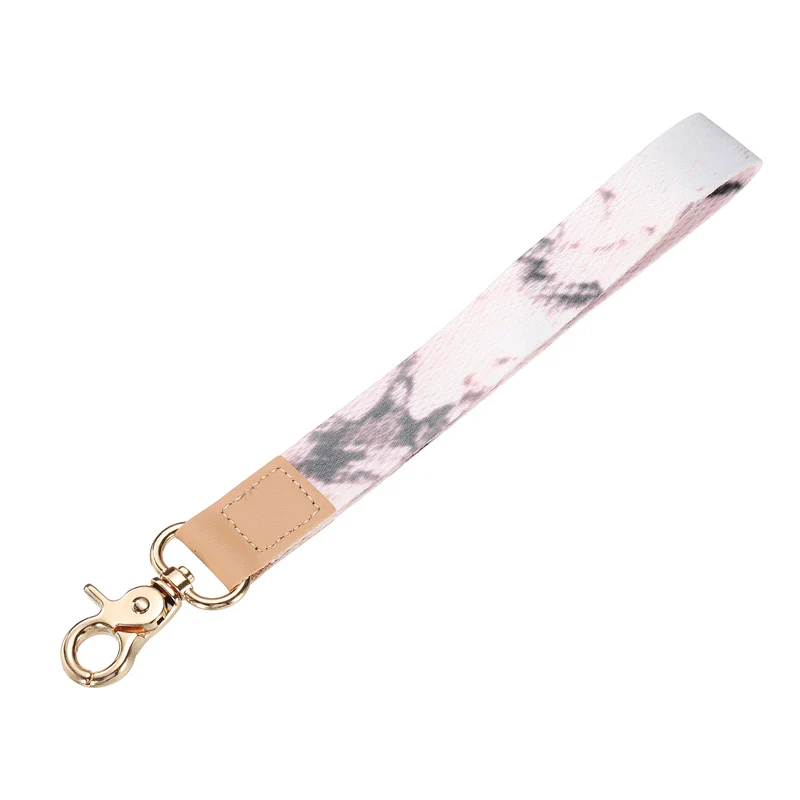 Wrist Lanyard Keychain, Braided Wristlet Strap with Gold Clasp, White Marble