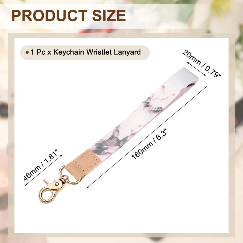 Wrist Lanyard Keychain, Braided Wristlet Strap with Gold Clasp, White Marble