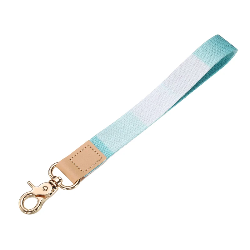 Wrist Lanyard Keychain, Braided Wristlet Strap with Gold Clasp, Azure Blue
