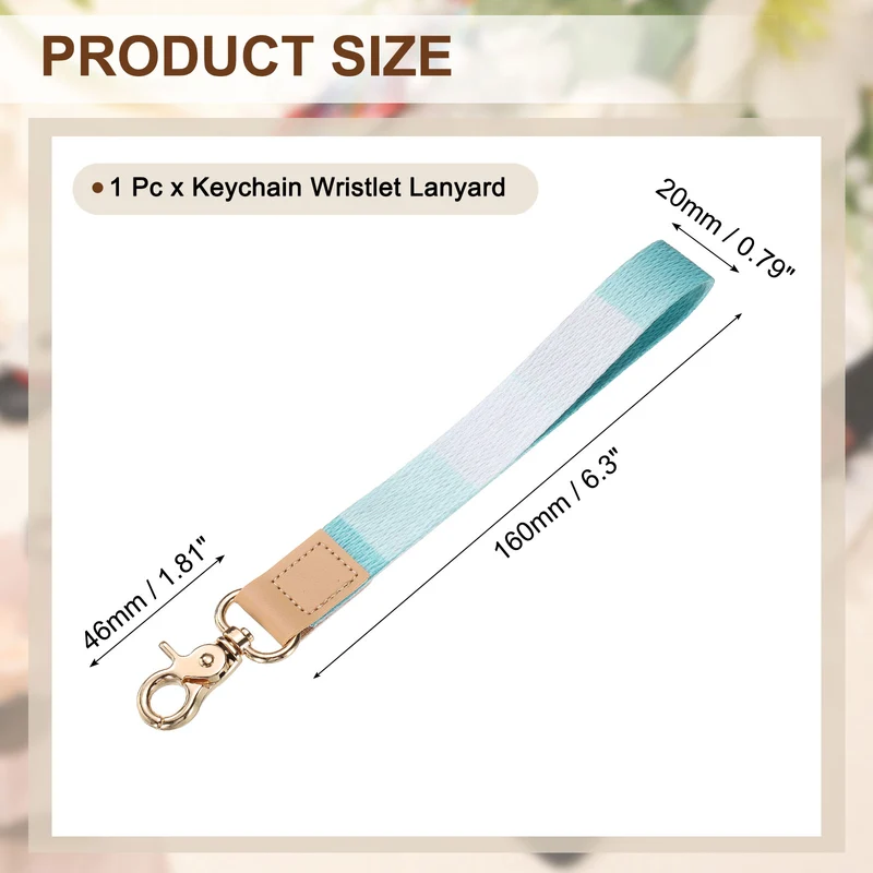 Wrist Lanyard Keychain, Braided Wristlet Strap with Gold Clasp, Azure Blue