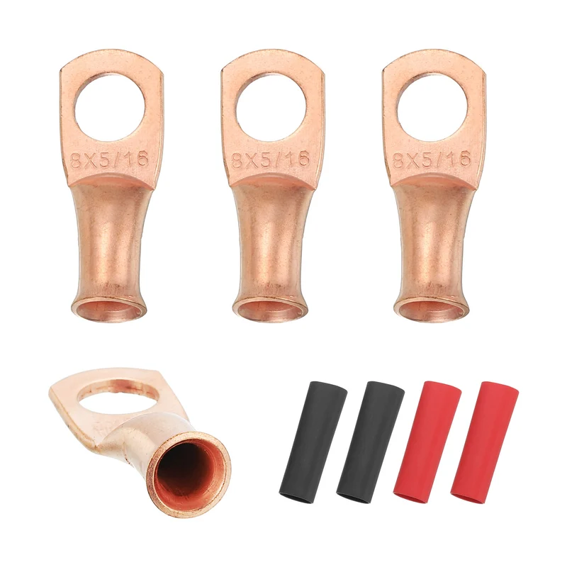 4 Pcs 5/16" Stud 8AWG Battery Cable End with 4pcs 2:1 Heat Shrink, Gold