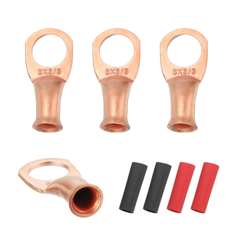 4 Pcs 3/8" Stud 8AWG Battery Cable End with 4pcs 2:1 Heat Shrink, Gold