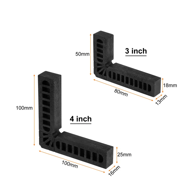 8pcs 90 Degree Positioning Squares 3"/4" Right Angle Corner Clamps, Black
