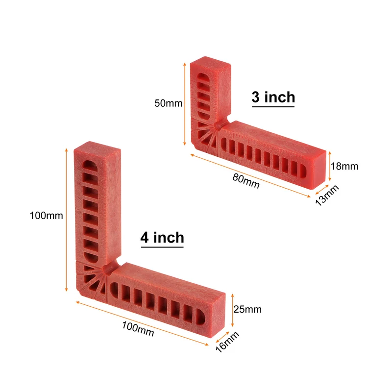 8pcs 90 Degree Positioning Squares 3"/4" Right Angle Corner Clamps, Red