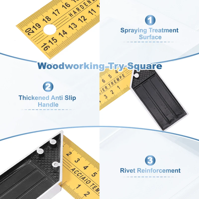 8 Inch Woodworking Square Ruler Metal Metric Try Square, Yellow Black