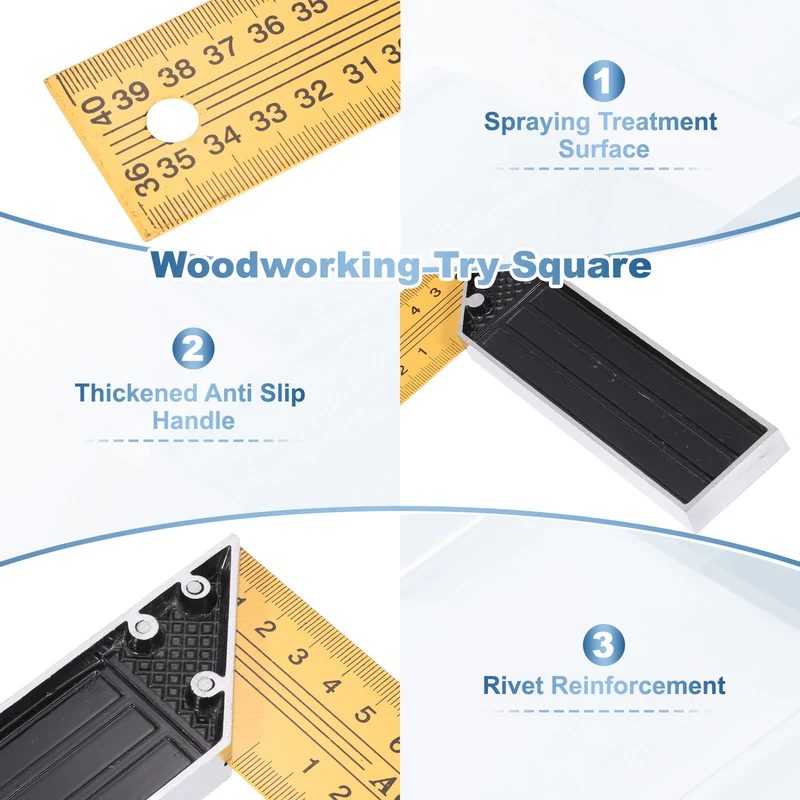 16 Inch Woodworking Square Ruler Metal Metric Try Square, Yellow Black