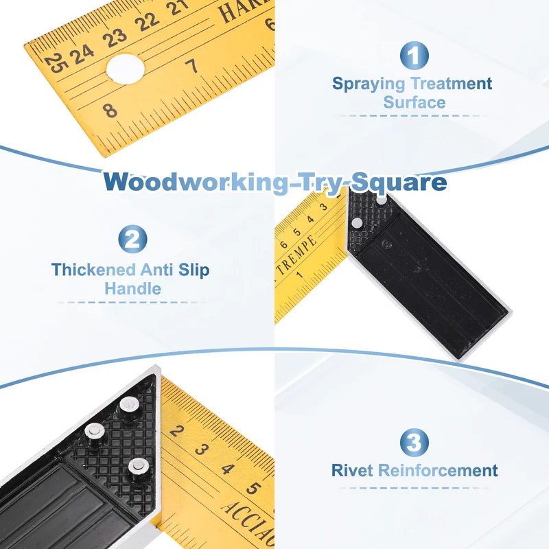 10 Inch Woodworking Square Ruler Metal Try Square, Yellow Black