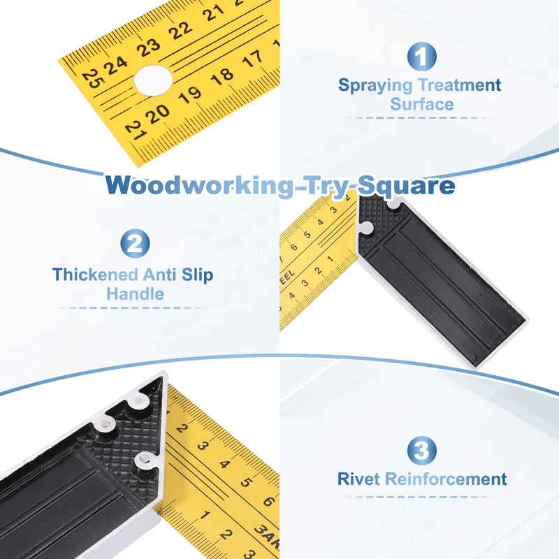 10 Inch Woodworking Square Ruler Metal Metric Try Square, Yellow Black