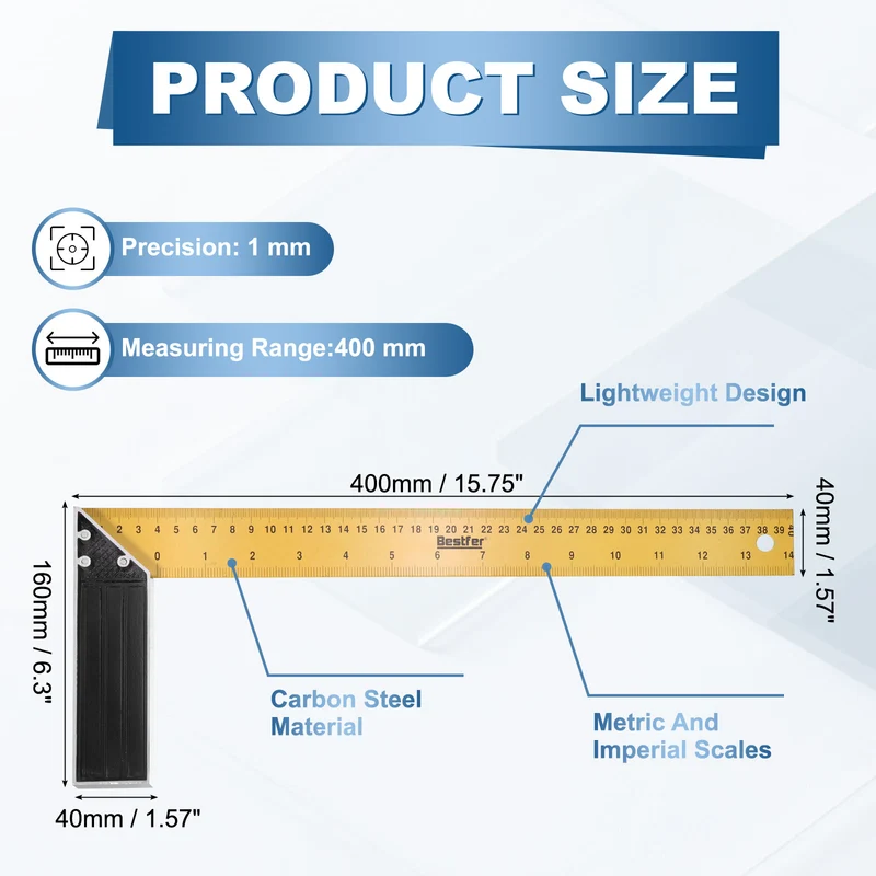 16 Inch Woodworking Square Ruler Metal Try Square, Yellow Black