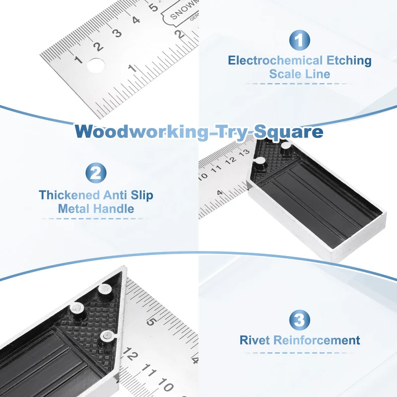 6"/150mm Stainless Steel Woodworking Try Square with Aluminium Handle