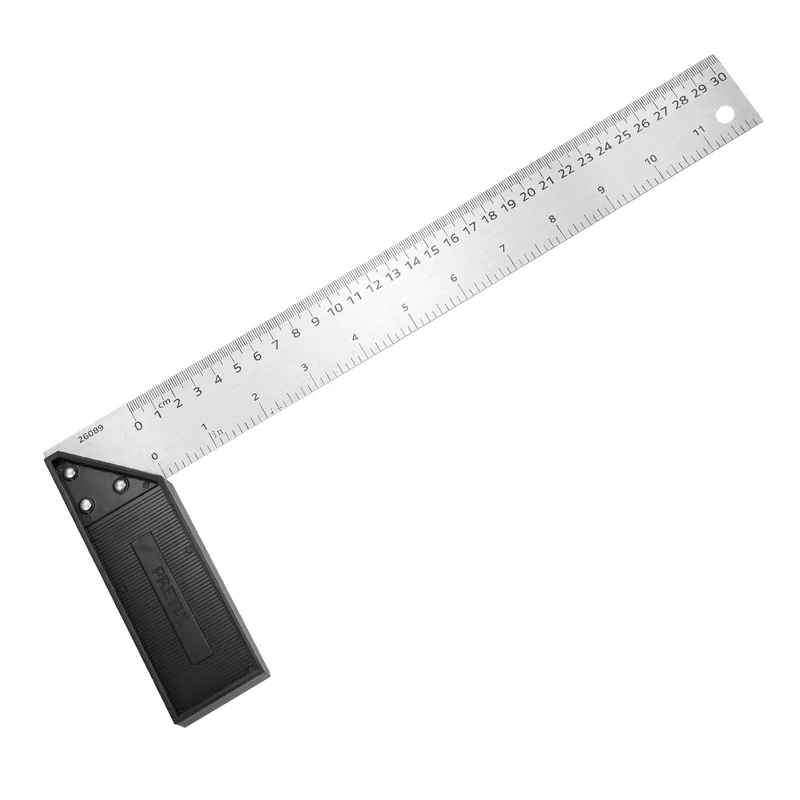 12 Inch Stainless Steel Woodworking Square Ruler, Silver Black