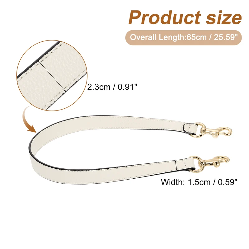 25.59 Inch PU Leather Short Bag Strap with Clasp Beige Gold Buckle