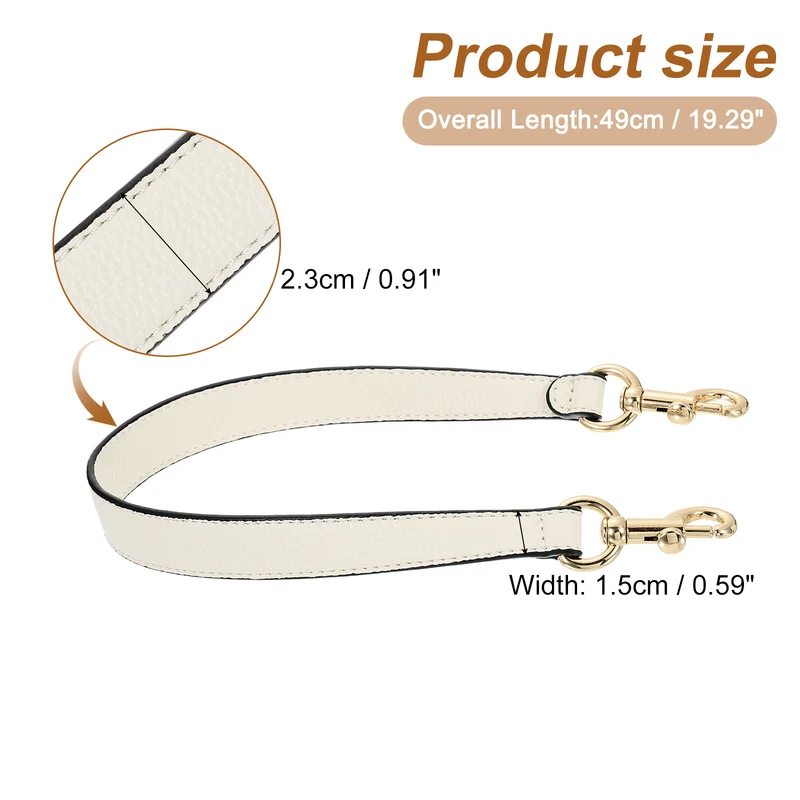 19.29 Inch PU Leather Short Bag Strap with Clasp Beige Gold Buckle