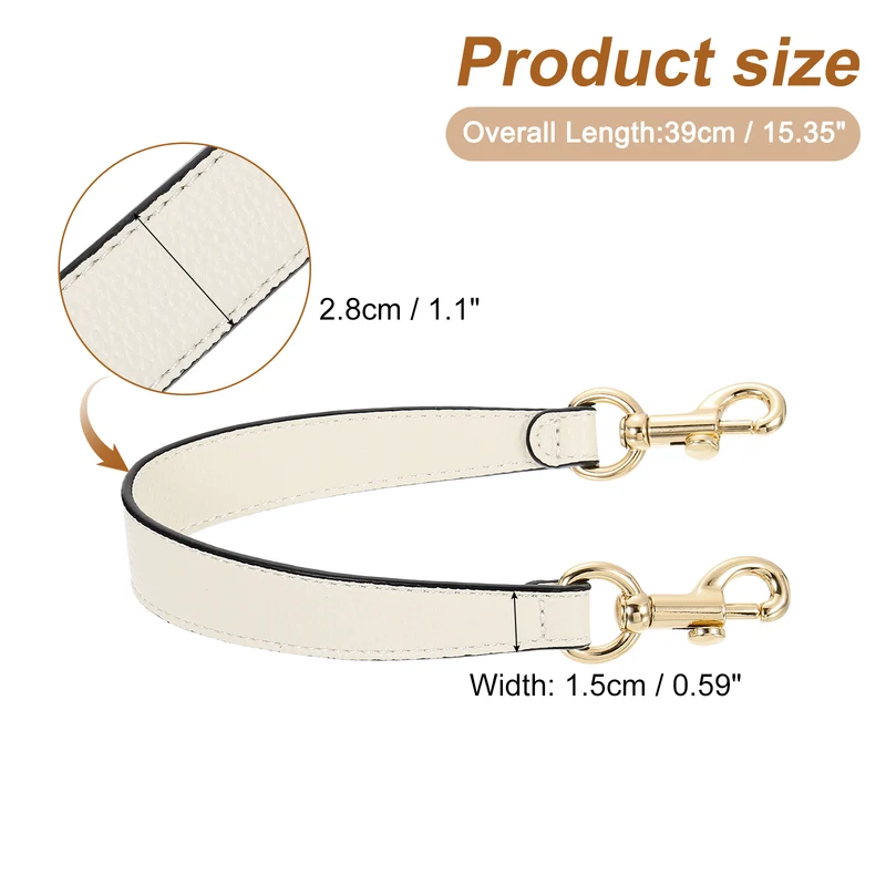 14.17 Inch PU Leather Short Bag Strap with Clasp, Beige, Gold Buckle