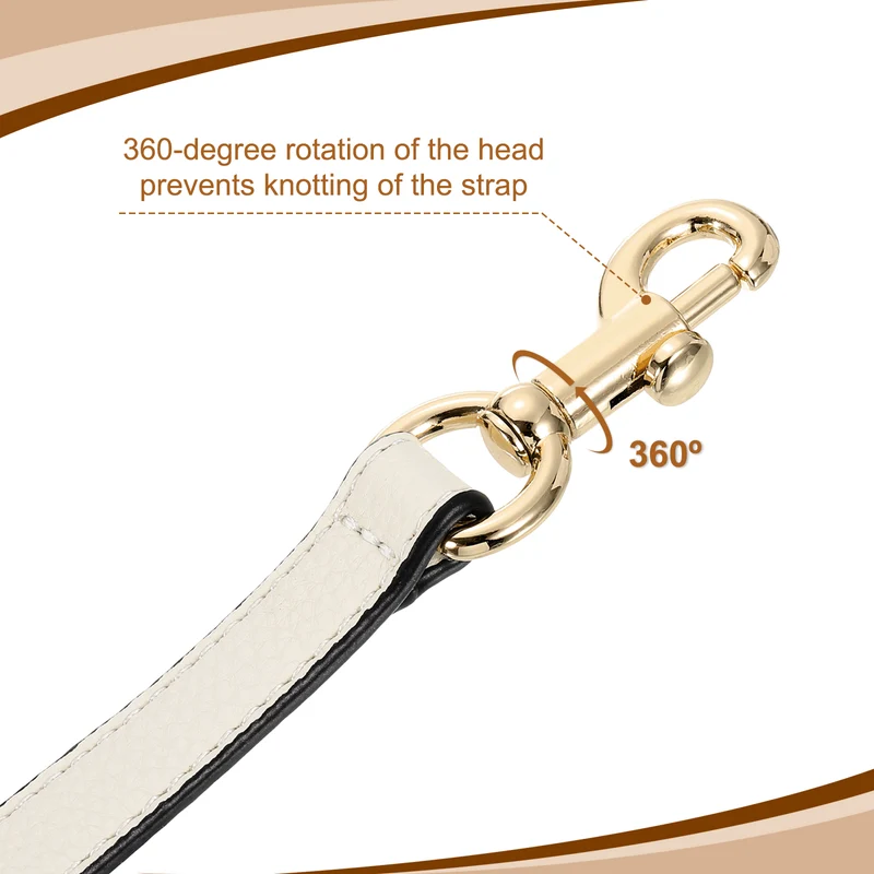 14.17 Inch PU Leather Short Bag Strap with Clasp, Beige, Gold Buckle