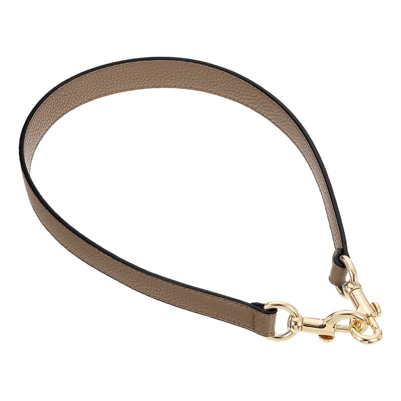 25.59 Inch PU Leather Short Bag Strap with Clasp Dark Khaki Gold Buckle