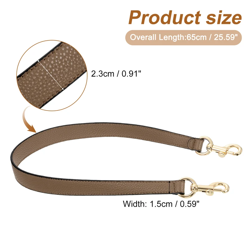 25.59 Inch PU Leather Short Bag Strap with Clasp Dark Khaki Gold Buckle