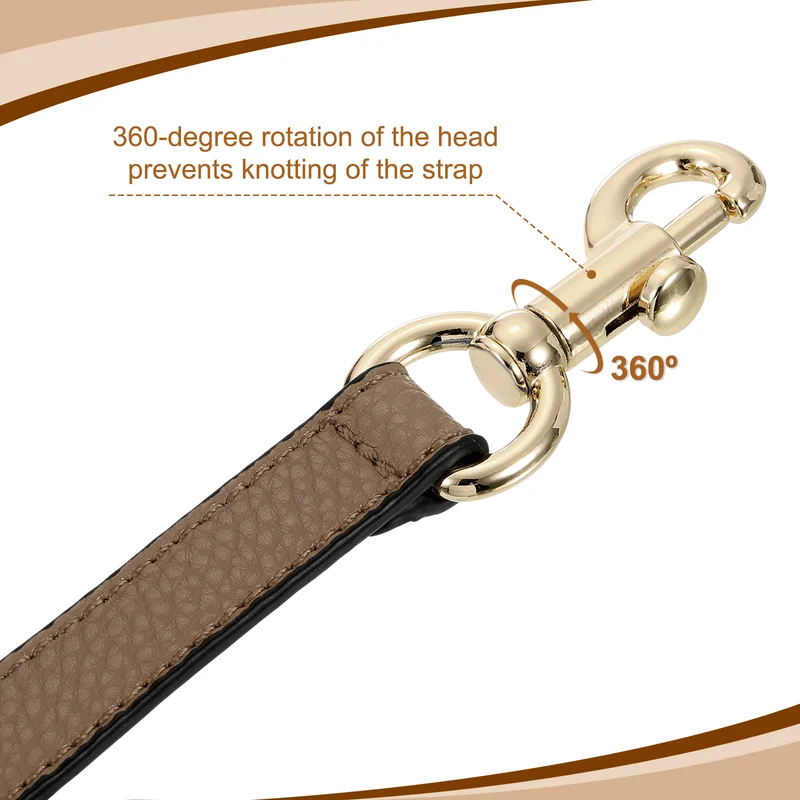25.59 Inch PU Leather Short Bag Strap with Clasp Dark Khaki Gold Buckle