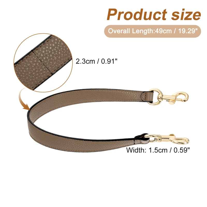 19.29 Inch PU Leather Short Bag Strap with Clasp, Dark Khaki, Gold Buckle