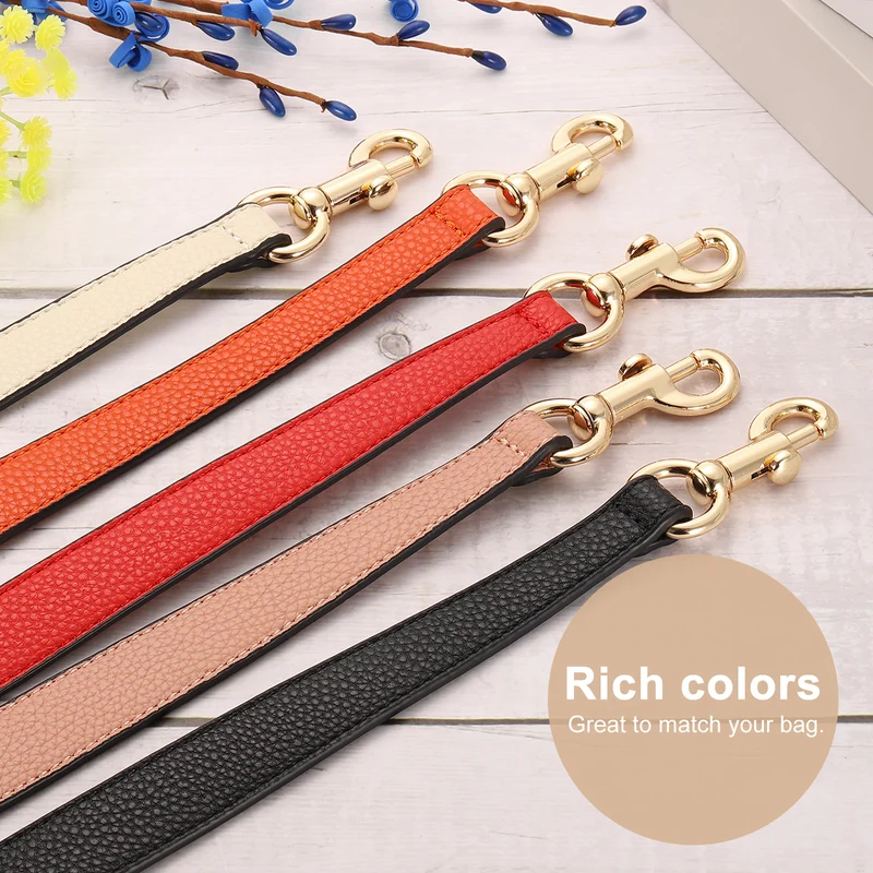 19.29 Inch PU Leather Short Bag Strap with Clasp, Dark Khaki, Gold Buckle