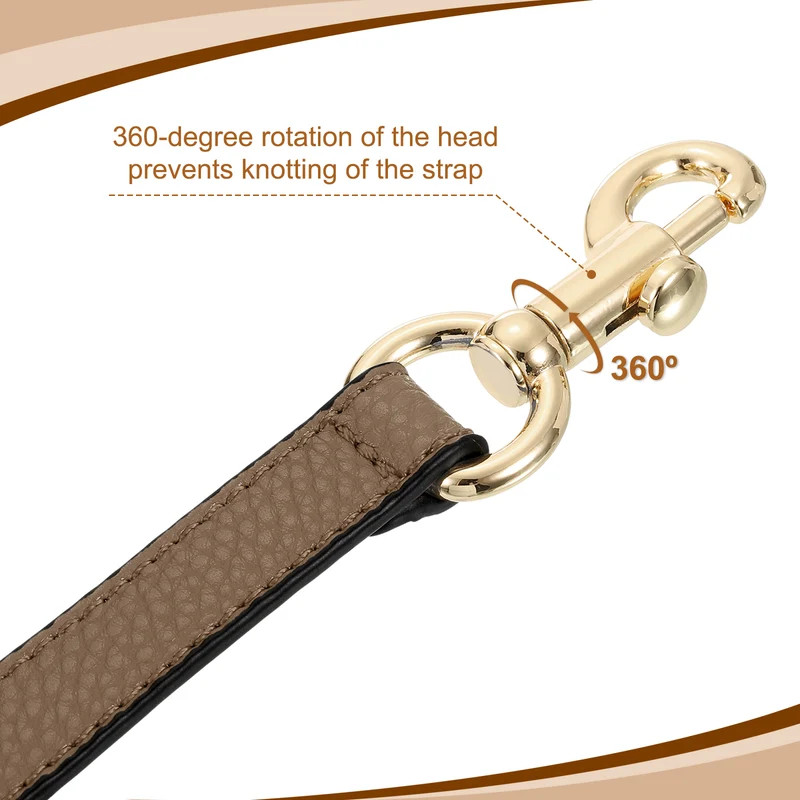 15.53 Inch PU Leather Short Bag Strap with Clasp, Dark Khaki, Gold Buckle