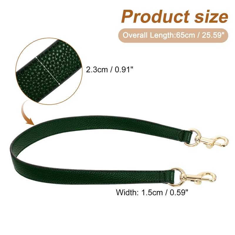 25.59 Inch PU Leather Short Bag Strap with Clasp Dark Green Gold Buckle