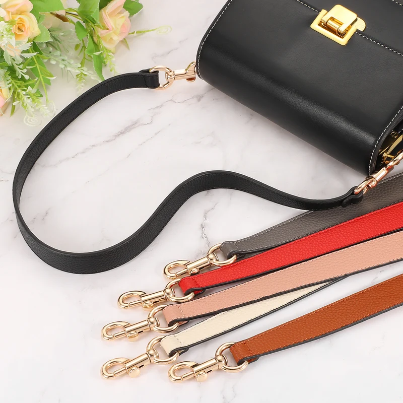 25.59 Inch PU Leather Short Bag Strap with Clasp Dark Green Gold Buckle