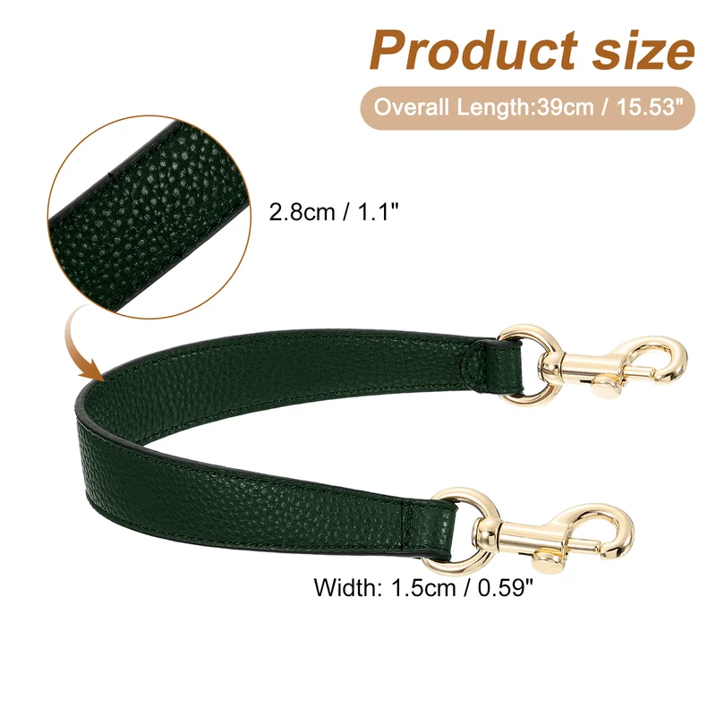 14.17 Inch PU Leather Short Bag Strap with Clasp, Dark Green, Gold Buckle
