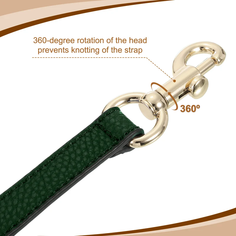 14.17 Inch PU Leather Short Bag Strap with Clasp, Dark Green, Gold Buckle