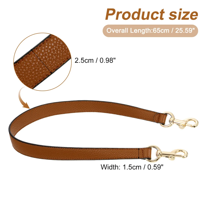 25.59 Inch PU Leather Short Bag Strap with Clasp, Brown, Gold Buckle